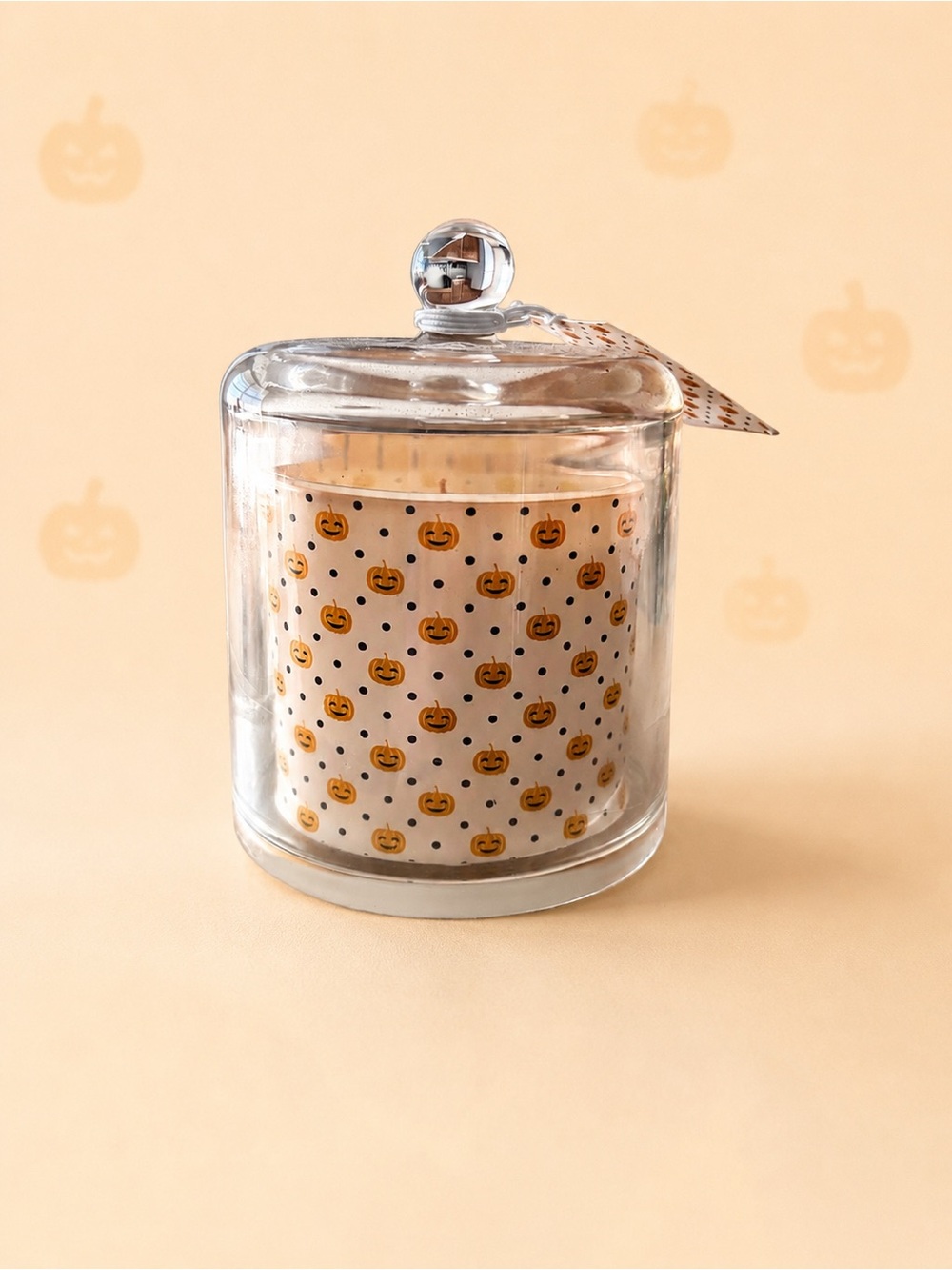 Candied Pumpkin 9 oz Halloween Candle With Glass Cloche